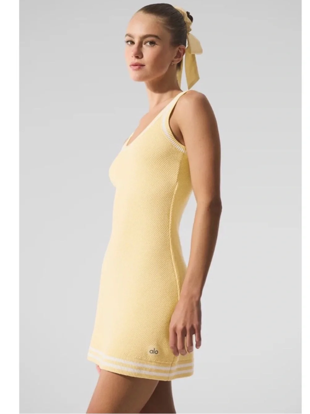 Alo Yoga Tennis Club Sweater Knit Dress Warm Butter/White Sz S 4-6 W8277R
